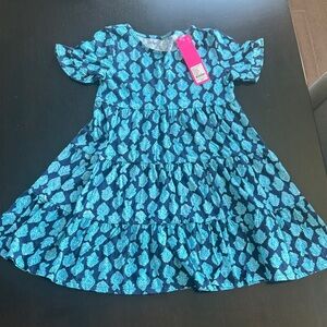 Lilly Pulitzer Navy and Aqua Leaf Pattern Kids Dress